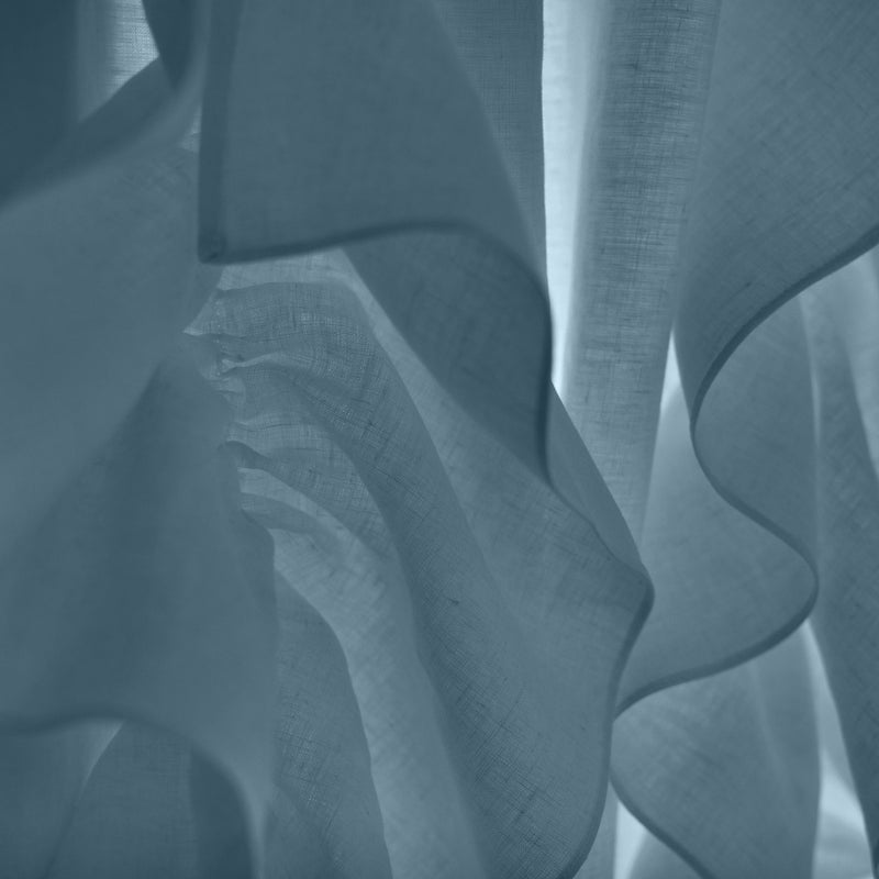 Custom ruffles on Linen curtain blue