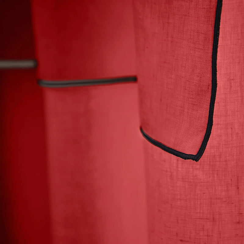 custom Bourdon Edge Linen Curtains in brick red