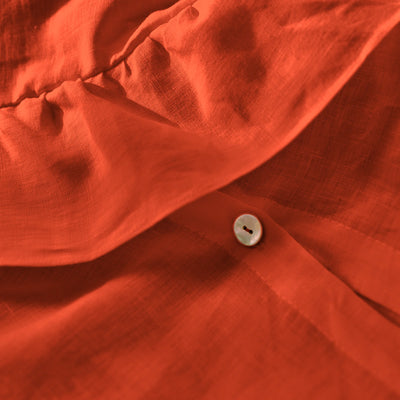 Ruffled Coral Linen Duvet Cover