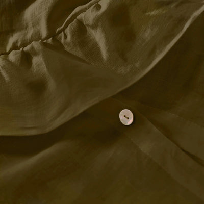 Ruffled green Linen Duvet Cover