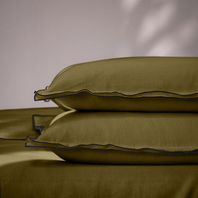 Bourdon Edge green olive set of Pillowcases