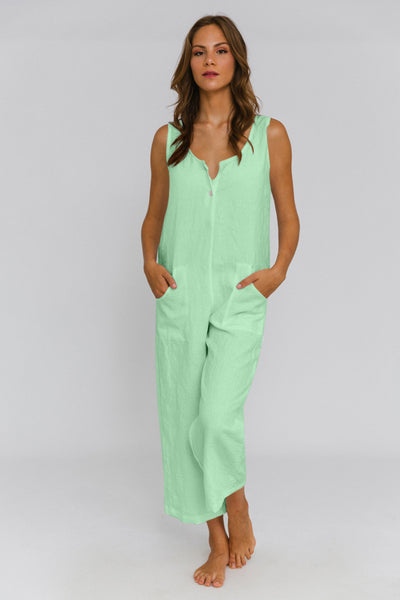 Women's linen jumpsuit mint green