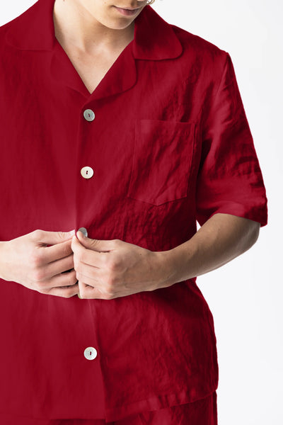 “Emanuel” short-sleeved linen pajama jacket burgundy