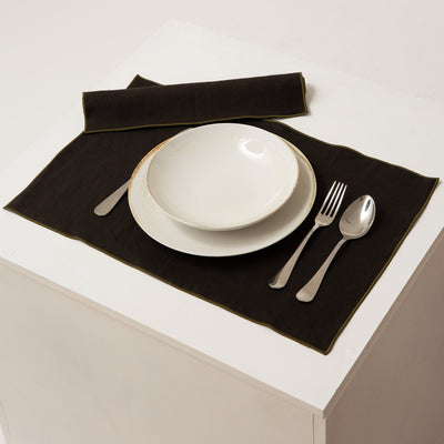 Bourdon Edge Linen Placemats #colour_jet-black
