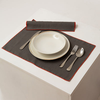 Bourdon Edge Linen Placemats #colour_lead-grey