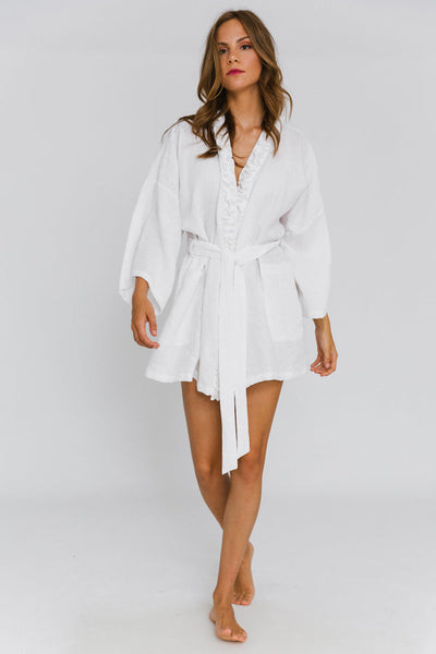 Linen Nightgown Bathrobe "Lara" white 2