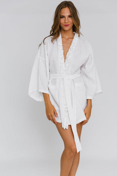 Ruffled Linen bath robe white 15