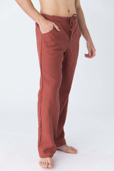 Linen Men's Casual Trousers brick red11