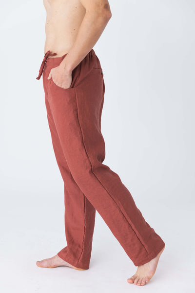 Men's Casual Linen Trousers brick red11