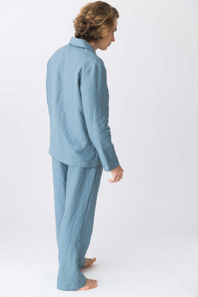 Mens Linen Pajama Pants with Drawstring  French blue