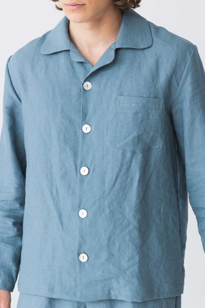 Men's Linen Pajamas Vest Blue11