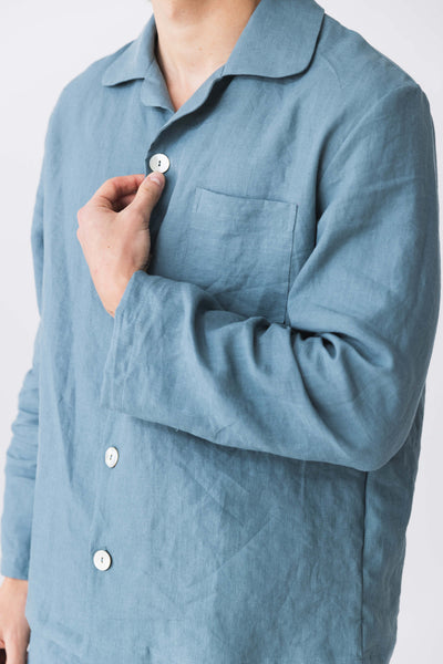 Classic Men's Linen Pajamas Vest Blue11