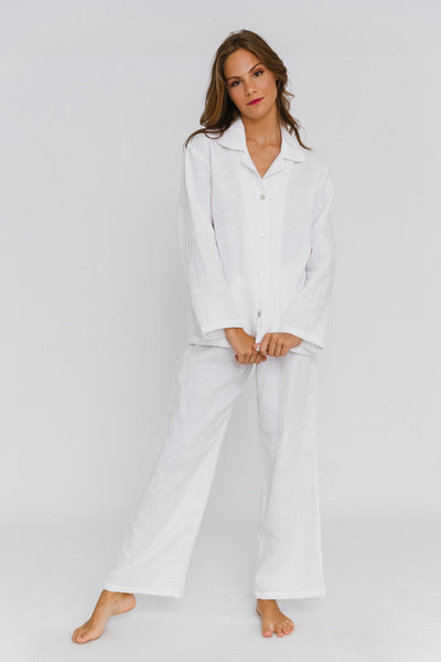 Soft Washed Linen Pyjamas Set white