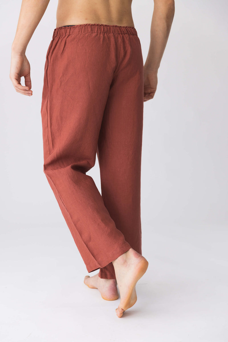 “Ronaldo” washed linen pajama pants brick11