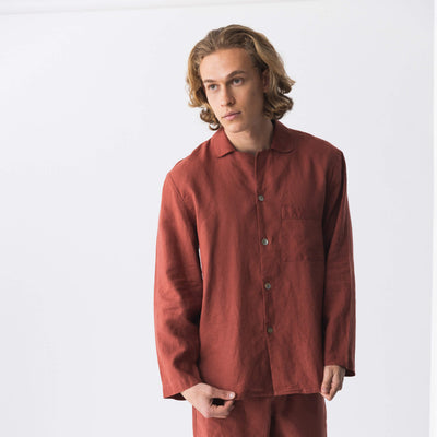 Linen pajama jacket, long sleeves “Ronaldo” brick red11