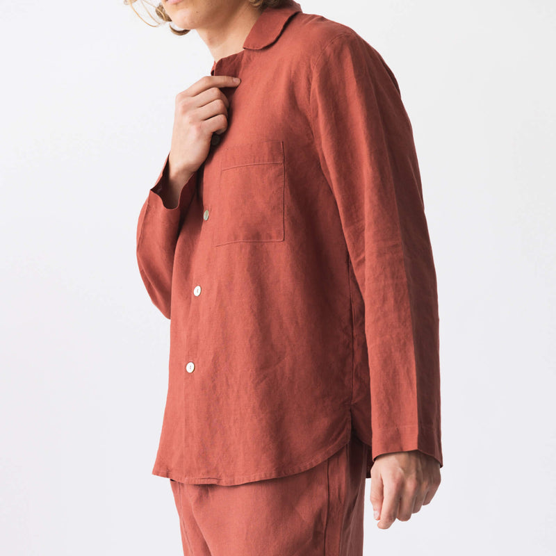“Ronaldo” washed linen pajama jacket brick11