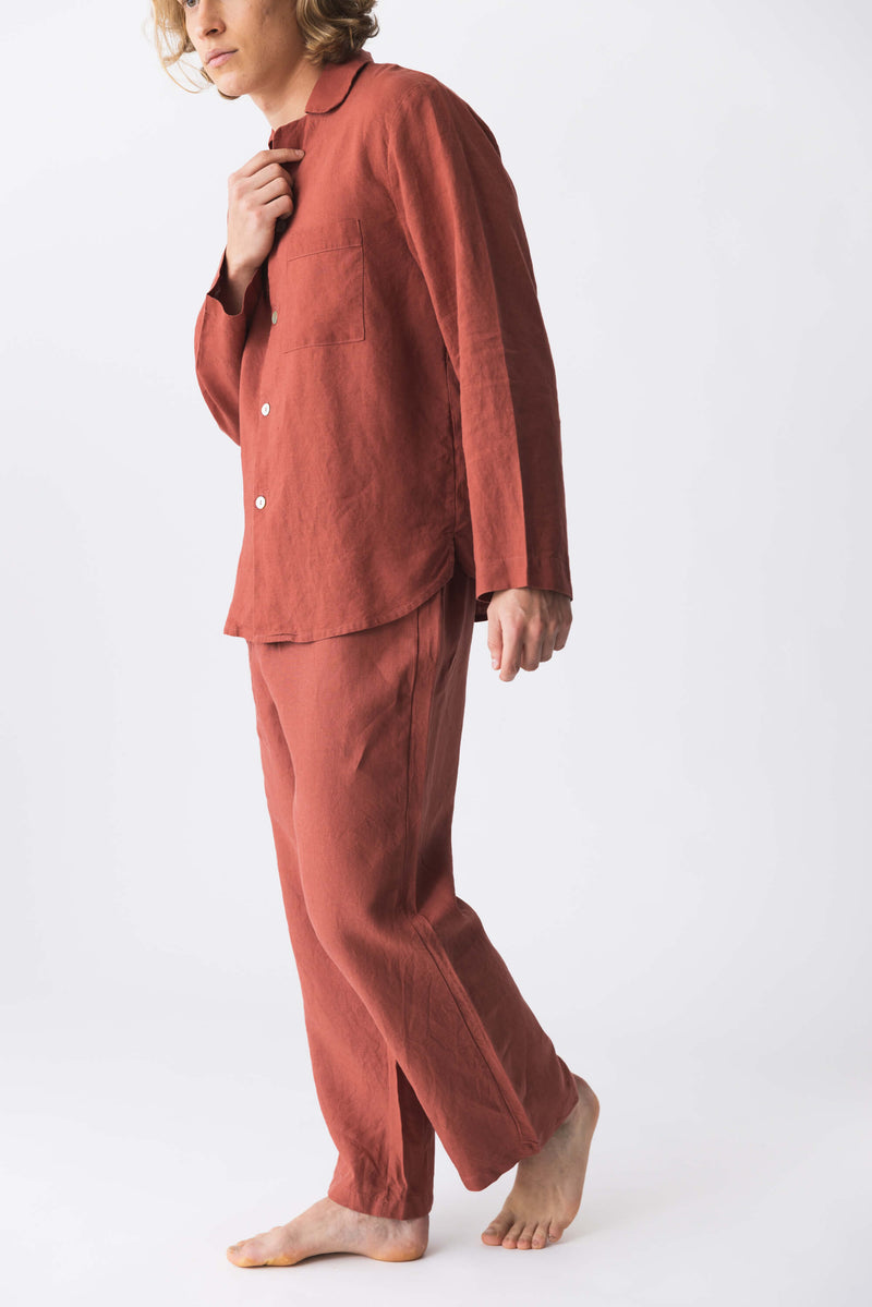 Pyjama en lin lavé “Ronaldo” brick red12