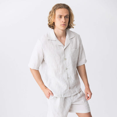 “Emanuel” short-sleeved linen pajama jacket stone grey12