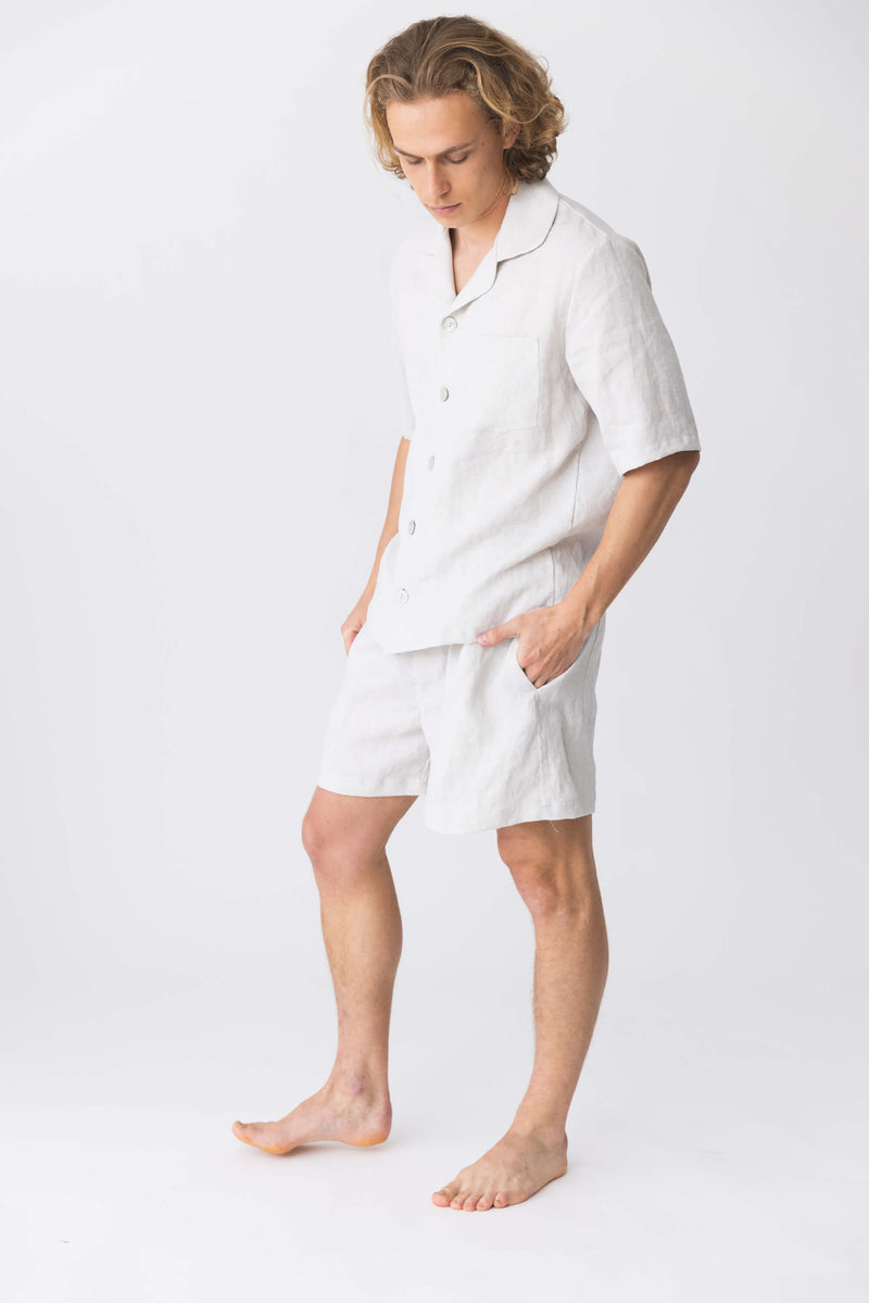 Short sleeves linen pajamas  “Emanuel” white