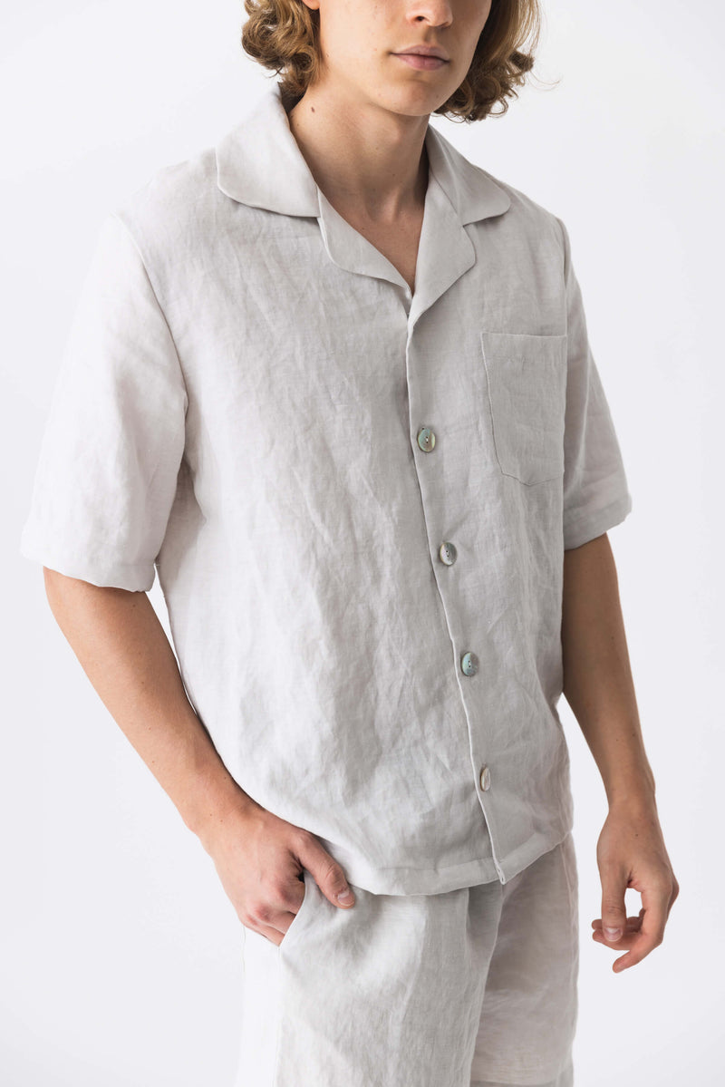 Short-sleeved linen pajama jacket stone grey12
