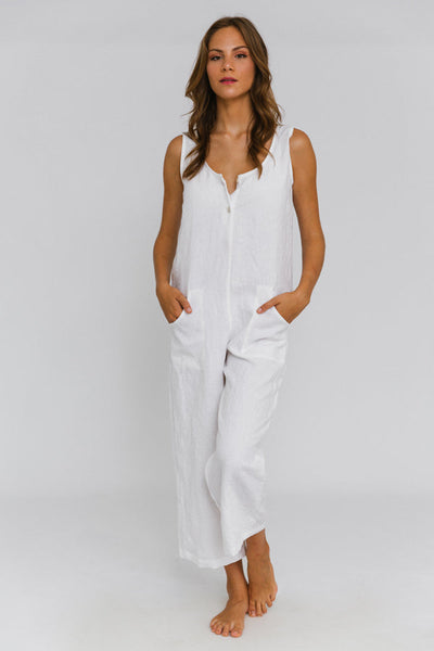 Women's linen jumpsuit optical white