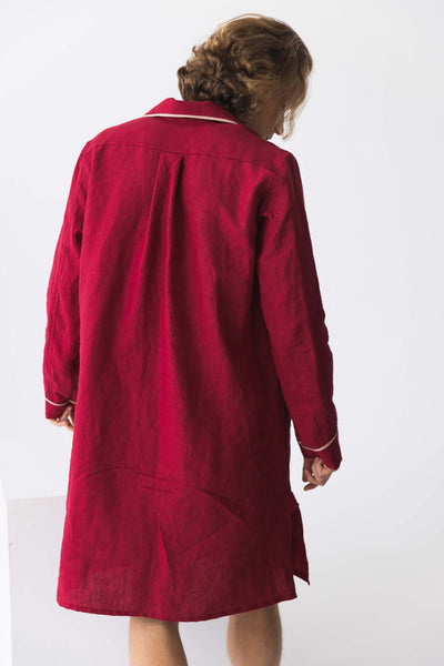 Men's long linen nightgown  burgundy12