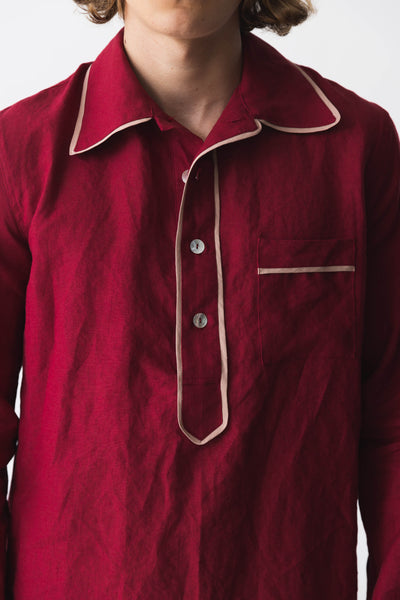 Men's long washed linen nightgown  burgundy12