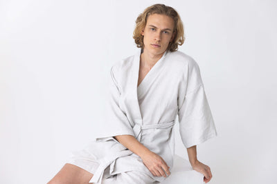 Short linen kimono gown “Orlando” light grey12