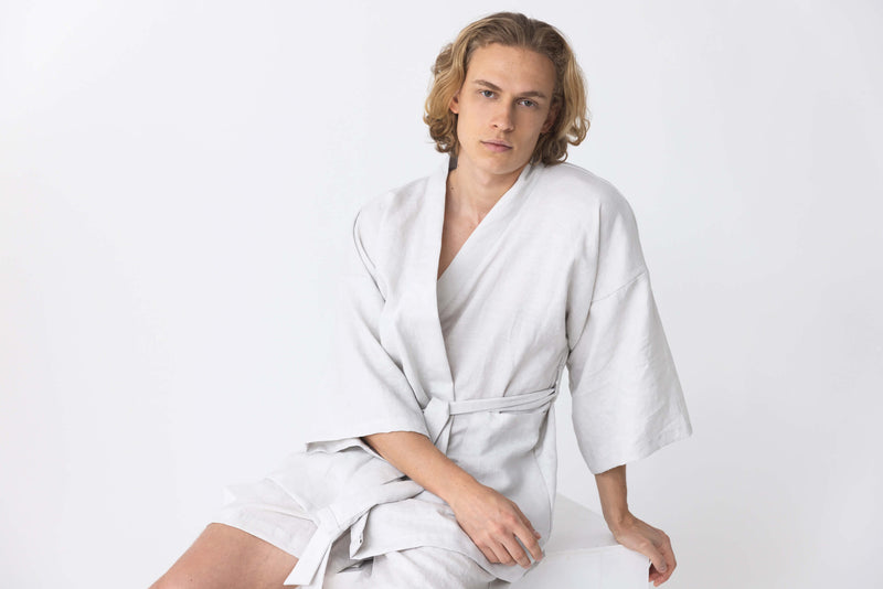 Short linen kimono gown “Orlando” light grey12
