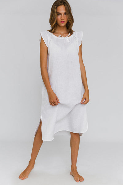 Long Washed Linen Night Dress “Rosa” Optical white