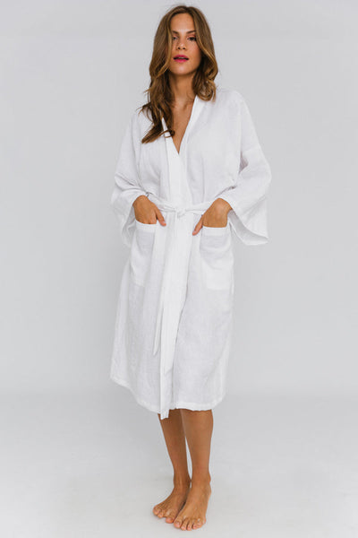 Washed Linen bathrobe Kimono Style “Laís” white