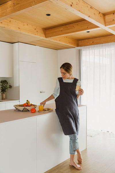 Linen Pinafore Apron lead grey 14