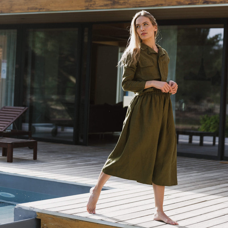 Tokyo Style Washed Linen Pants  green olive 15