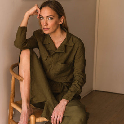 French Linen Pants "Tokyo" green olive 15
