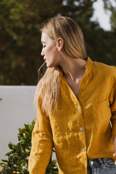 Washed linen blouse "Alana" mustard 15
