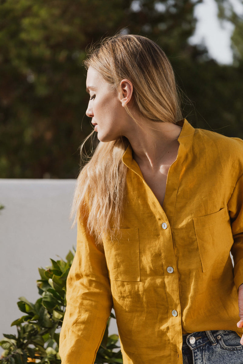 Washed linen blouse "Alana" mustard 15