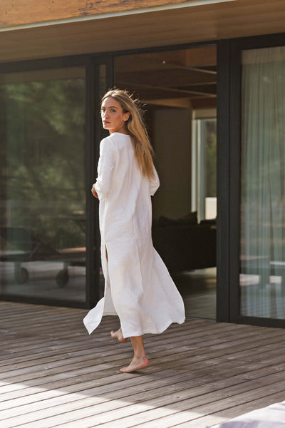 Side slit long washed linen tunic "Carol" optical white 15